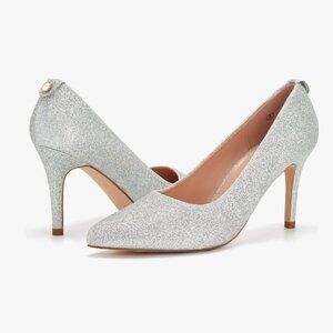 Pointed Toe High Heels Stiletto Slip On Comfort Silver Pump Shoe, Size 8